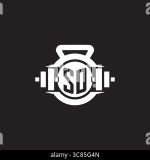 Initial SD logo design ideas with simple dumbbell and kettlebell icon vector graphic vector graphic Stock Vector
