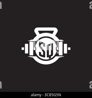 Initial SQ logo design ideas with simple dumbbell and kettlebell icon vector graphic vector graphic Stock Vector