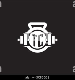 Initial TC logo design ideas with simple dumbbell and kettlebell icon vector graphic vector graphic Stock Vector