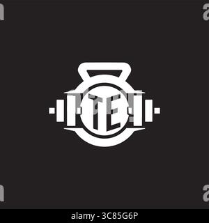 Initial TE logo design ideas with simple dumbbell and kettlebell icon vector graphic vector graphic Stock Vector