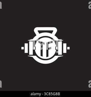 Initial TF logo design ideas with simple dumbbell and kettlebell icon vector graphic vector graphic Stock Vector