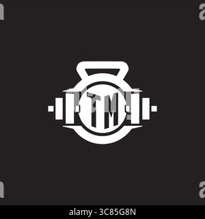 Initial TM logo design ideas with simple dumbbell and kettlebell icon vector graphic vector graphic Stock Vector