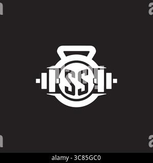 Initial SS logo design ideas with simple dumbbell and kettlebell icon vector graphic vector graphic Stock Vector