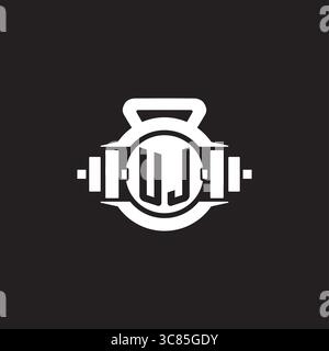 Initial UJ logo design ideas with simple dumbbell and kettlebell icon vector graphic vector graphic Stock Vector