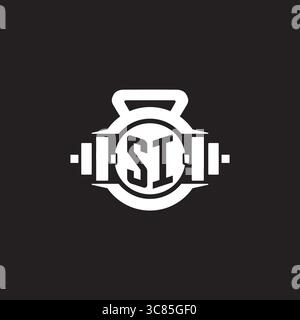 Initial SI logo design ideas with simple dumbbell and kettlebell icon vector graphic vector graphic Stock Vector