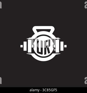 Initial UR logo design ideas with simple dumbbell and kettlebell icon vector graphic vector graphic Stock Vector
