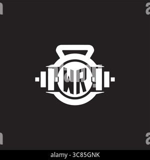 Initial WR logo design ideas with simple dumbbell and kettlebell icon vector graphic vector graphic Stock Vector