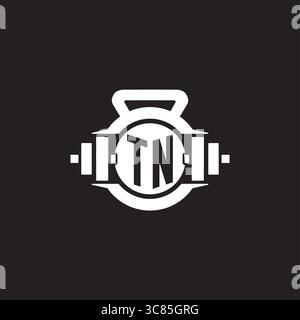 Initial TN logo design ideas with simple dumbbell and kettlebell icon vector graphic vector graphic Stock Vector
