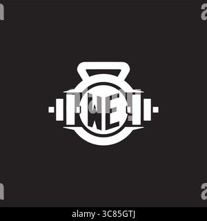 Initial WE logo design ideas with simple dumbbell and kettlebell icon vector graphic vector graphic Stock Vector