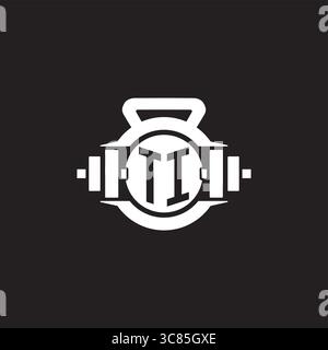 Initial TI logo design ideas with simple dumbbell and kettlebell icon vector graphic vector graphic Stock Vector