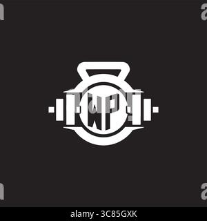 Initial WP logo design ideas with simple dumbbell and kettlebell icon vector graphic vector graphic Stock Vector