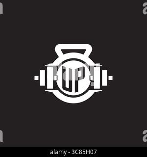 Initial UP logo design ideas with simple dumbbell and kettlebell icon vector graphic vector graphic Stock Vector
