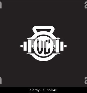 Initial VC logo design ideas with simple dumbbell and kettlebell icon vector graphic vector graphic Stock Vector