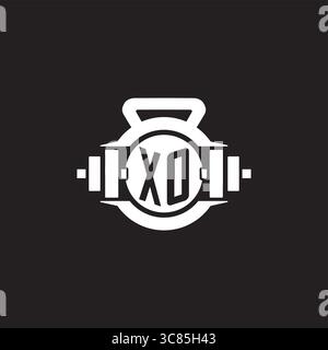 Initial XO logo design ideas with simple dumbbell and kettlebell icon vector graphic vector graphic Stock Vector