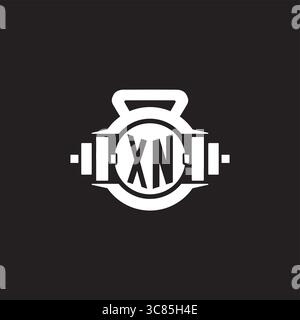 Initial XN logo design ideas with simple dumbbell and kettlebell icon vector graphic vector graphic Stock Vector