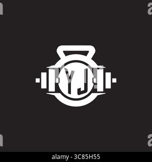 Initial YJ logo design ideas with simple dumbbell and kettlebell icon vector graphic vector graphic Stock Vector