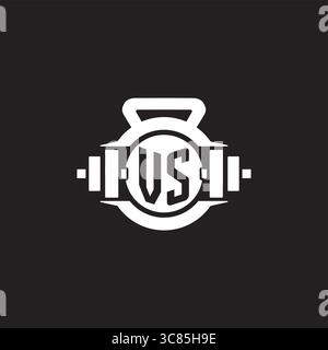Initial VS logo design ideas with simple dumbbell and kettlebell icon vector graphic vector graphic Stock Vector