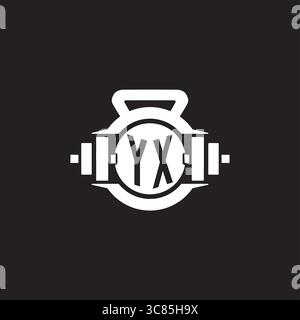 Initial YX logo design ideas with simple dumbbell and kettlebell icon vector graphic vector graphic Stock Vector