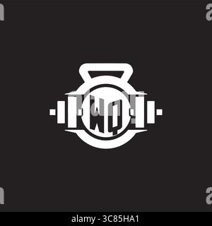 Initial WQ logo design ideas with simple dumbbell and kettlebell icon vector graphic vector graphic Stock Vector