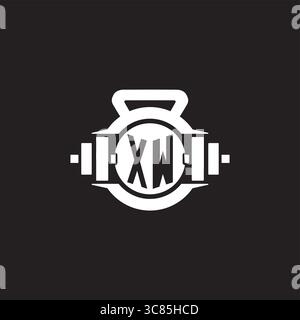 Initial XW logo design ideas with simple dumbbell and kettlebell icon vector graphic vector graphic Stock Vector
