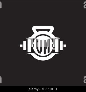 Initial VM logo design ideas with simple dumbbell and kettlebell icon vector graphic vector graphic Stock Vector