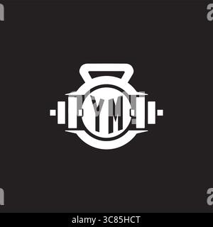 Initial YM logo design ideas with simple dumbbell and kettlebell icon vector graphic vector graphic Stock Vector