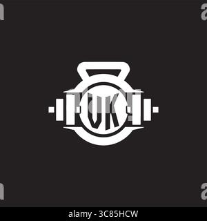 Initial VK logo design ideas with simple dumbbell and kettlebell icon vector graphic vector graphic Stock Vector