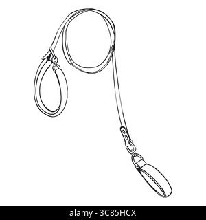 Collar, leash for pets, dogs and cats. The illustration is hand-drawn in ink and translated into vector. Suitable for coloring book design, pet Stock Vector