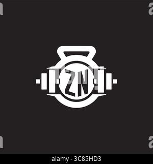 Initial ZN logo design ideas with simple dumbbell and kettlebell icon vector graphic vector graphic Stock Vector
