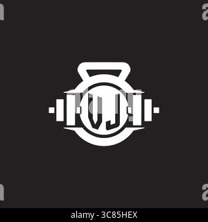 Initial VJ logo design ideas with simple dumbbell and kettlebell icon vector graphic vector graphic Stock Vector