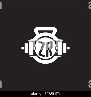 Initial ZR logo design ideas with simple dumbbell and kettlebell icon vector graphic vector graphic Stock Vector