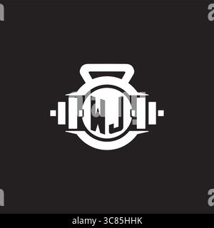 Initial WJ logo design ideas with simple dumbbell and kettlebell icon vector graphic vector graphic Stock Vector