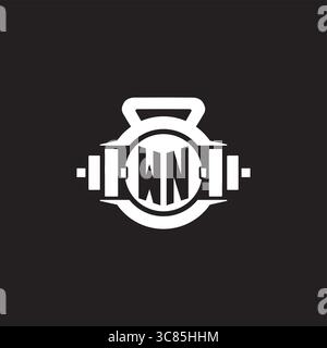 Initial WN logo design ideas with simple dumbbell and kettlebell icon vector graphic vector graphic Stock Vector
