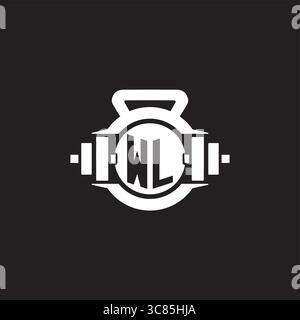 Initial WL logo design ideas with simple dumbbell and kettlebell icon vector graphic vector graphic Stock Vector