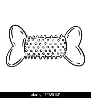 Dog rubber bone for playing with dogs, cats, pets. The illustration is hand-drawn in ink and translated into vector. For printing on postcards, pet Stock Vector