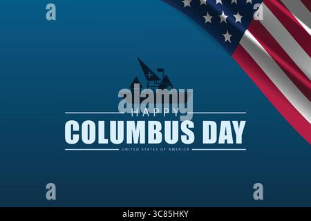happy Columbus Day Card with USA Flag background Stock Vector