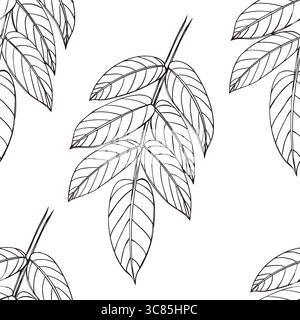 Seamless vector pattern of walnut leaves, all objects are hand-drawn with ink and translated into vector. The illustration is suitable for printing on Stock Vector