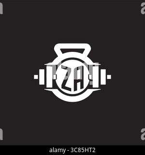 Initial ZA logo design ideas with simple dumbbell and kettlebell icon vector graphic vector graphic Stock Vector