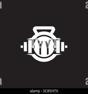 Initial YY logo design ideas with simple dumbbell and kettlebell icon vector graphic vector graphic Stock Vector