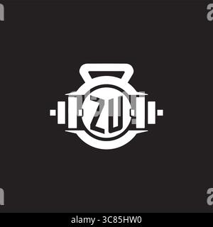 Initial ZU logo design ideas with simple dumbbell and kettlebell icon vector graphic vector graphic Stock Vector
