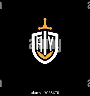 Creative letter AY logo gaming esport with shield vector graphic Stock Vector