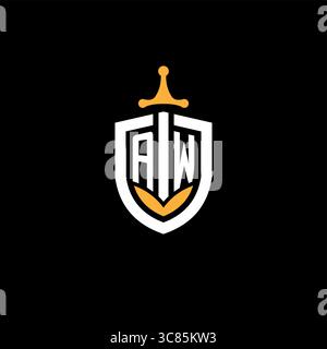 Creative letter AW logo gaming esport with shield vector graphic Stock Vector