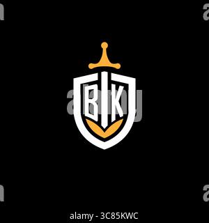 Creative letter BK logo gaming esport with shield vector graphic Stock Vector