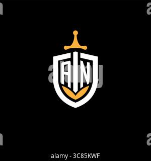 Creative letter AN logo gaming esport with shield vector graphic Stock Vector