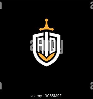 Creative letter AQ logo gaming esport with shield vector graphic Stock Vector