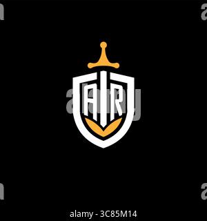 Creative letter AR logo gaming esport with shield vector graphic Stock Vector