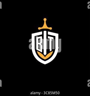 Creative letter BT logo gaming esport with shield vector graphic Stock Vector
