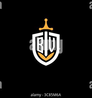 Creative letter BV logo gaming esport with shield vector graphic Stock Vector