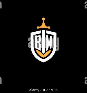 Creative letter BW logo gaming esport with shield vector graphic Stock Vector