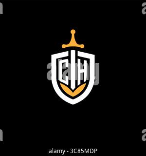 Creative letter CH logo gaming esport with shield vector graphic Stock Vector